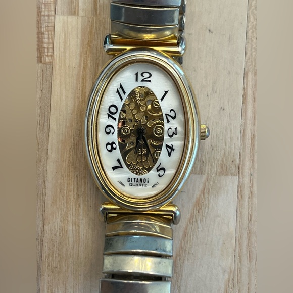 Gitano Ladies Watch Two Tone Stretch Bracelet Gorgeous Open Gear Dial - Picture 3 of 9